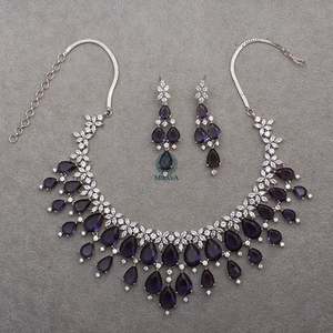 Elvi Lavender Designer Necklace Set-Gold Plated Fashion Jewelry with Zirconia for Wedding - Product Image 5