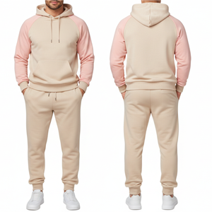 Survêtement streetwear pour hommes très demandé |   Ensemble de sweat-shirts à manches raglan beige et rose clair |   Ensemble jogging deux pièces sur mesure - Product Image 3