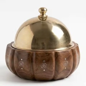 Nueva llegada: Cacerola redonda de madera con incrustaciones de concha a cuadros, calentador de comida árabe, olla caliente para servir en mesas de restaurantes de alta gastronomía. - Product Image 3