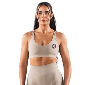 Sujetador deportivo beige sin costuras para mujer, transpirable, elástico, top corto para yoga, gimnasio, correr, fitness, entrenamiento, ropa deportiva frontal - Product Image 1