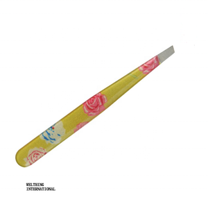 Pinzas para cejas de Punta inclinada de acero inoxidable de calidad profesional con etiqueta privada personalizada, diseños coloridos, bolsa empaquetada para uso de belleza - Product Image 3