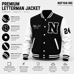 ผู้ผลิตเสื้อแจ็คเก็ตวาร์ซิตี้แบบกำหนดเอง ขายส่งเสื้อแจ็คเก็ต Letterman รับผลิตแบบ OEM/ODM เสื้อแจ็คเก็ตบอมเบอร์ปักโลโก้สำหรับผู้ชายและผู้หญิง คุณภาพพรีเมียม - Product Image 1