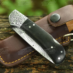 มีดพับใบมีดเหล็กดามัสกัสทำมือ พร้อมด้ามจับแบบกำหนดเอง OEM มีดพกพาสำหรับตั้งแคมป์ - Product Image 4