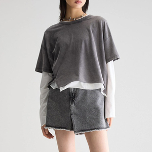 Camiseta Corta Oversize con Hombros Caídos y Lavado Ácido, Estampado Personalizado, Manga Corta, Holgada y Suelta para Mujer - Product Image 4