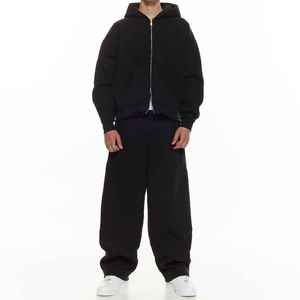 Ensemble de survêtement vintage pour homme, 2 pièces, avec sweat à capuche zippé à double fermeture éclair et pantalon de survêtement - Product Image 1
