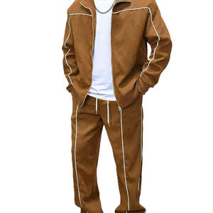 Men's Brown <b>Tracksuit</b> Full Zip Stand Collar Sweatshirt Jogger Pants Set Solid Color Casual Autumn Wear Breathable <b>Polyester</b> - Product Image 5