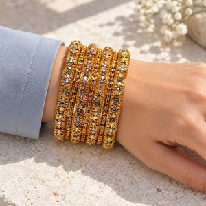 Juego de Brazaletes Florales Chapados en Oro para Mujer, Joyería de Imitación Tradicional Pakistaní para Bodas, Fabricante Mayorista - Product Image 5