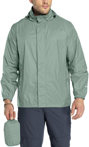 Factory <b>Lightweight</b> Hooded Safari Style <b>Mens</b> <b>Rain</b> <b>Jacket</b> Outdoor Windbreaker Packable Portable Waterproof Sports 100% Polyester - Product Image 3