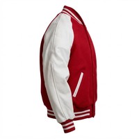 Veste universitaire rouge et blanche, style baseball, boutons pression sur le devant, bordure côtelée, manches contrastées, veste universitaire décontractée pour hommes
