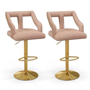 Sgabelli da Bar di Lusso in Velluto Olandese, Altezza Regolabile 25-34 Pollici, Seduta Girevole, Base in Metallo Dorato, Colore Rosa, per Cucina o Bar di Casa - Product Image 1