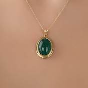 Collier ovale en agate verte, pierre précieuse, argent sterling 925, plaqué or 14 carats, pendentif certifié IGI, bijou cadeau pour enfants - Product Image 6