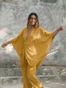 Yellow Cotton Woven Boho Maxi Dress Mandarin Collar Sleeveless Loose Fit <b>Wrap</b> Tie Front Breathable Summer Casual <b>Sweet</b> - Product Image 1