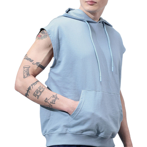 Haut de sport sans manches pour homme en coton et polyester, doux et léger, avec capuche, pour l'entraînement et la gym, personnalisable OEM, marque privée - Product Image 2