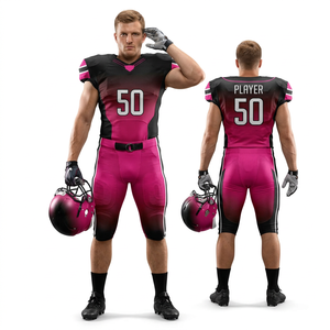 Uniforme de Fútbol Americano Sublimado Personalizado al por Mayor, Conjunto de Camiseta y Pantalones de Fútbol Americano con Degradado Rosa para Prácticas y Partidos - Product Image 1