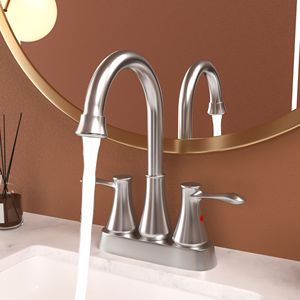 Rubinetto da Bagno a 2 Maniglie da 4 Pollici in Nichel Spazzolato con Scarico Pop-up e 2 Linee di Alimentazione dell'Acqua per Lavabo - Product Image 1