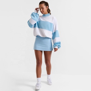 Factory Made Oversized Color Blocked Turtleneck <b>Sweatshirt</b> With Lantern Sleeves In Blue And <b>White</b> For Women Autumn Style Sweats - Product Image 6