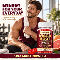 Gummies de Maca en marque blanche OEM 2000mg 8-en-1 avec Ashwagandha, Tribulus, Ginseng pour l'énergie et la vitalité, 60 pièces