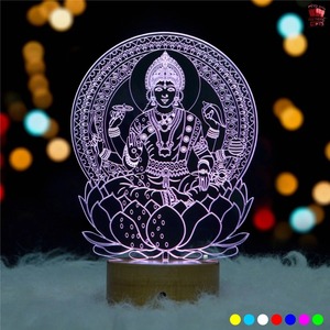 Lampe de nuit LED 3D en acrylique DhanLaxmi de qualité supérieure, lumière décorative religieuse pour la maison, le temple, la salle de prière, la chambre à coucher et les moments spirituels - Product Image 1