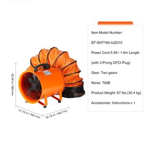 Ventilador de Cilindro Portátil de 16 Pulgadas de Alta Resistencia, 1350W, Extractor Industrial con Manguera de 33 pies, 5175CFM, Potente Ventilador para Taller - Product Image 4