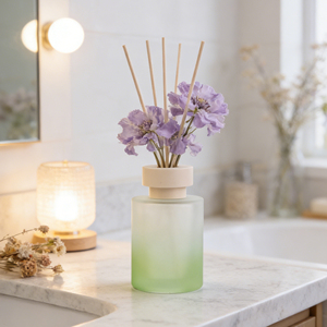 Bottiglia in Vetro Satinato Rotonda per Diffusore di Oli Essenziali con Tappo Decorativo in <span class=keywords><strong>Legno</strong></span> per Arredamento Casa e Ufficio, Uso Estivo, Primaverile e Autunnale - Product Image 3