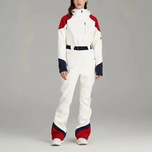 Traje de Nieve para Mujer, Mono de Esquí Impermeable de una Pieza con Capucha y Cremallera, Diseño Color Block, Estampado Digital - Product Image 4