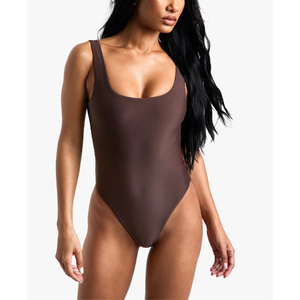 Women's One-Piece Swimsuit Eco-Friendly Breathable Spandex/Nylon Material <b>Thong</b> Bottom Solid Color Custom Design - Product Image 4