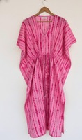 Kaftan Tie-Dye Fait Main pour Femme, Longueur Ras du Sol, Écologique, 100% Coton, Coupe Ample, Taille Naturelle, Tenue Décontractée d'Été Bohème pour les Vacances