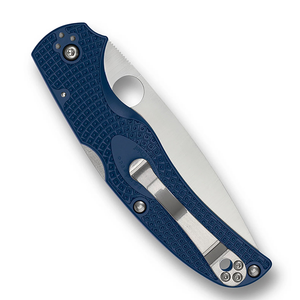 Couteaux de poche pliants à manche bleu avec lame en acier inoxydable argenté à bord plat, poignée texturée, trou d'ouverture pour le pouce et pochette métallique - Product Image 4