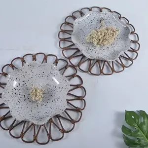Elegant Floral Rattan <b>Placemat</b> <b>Round</b> Sun Shape Woven Tablemat Heatproof Coaster Rustic Charger Plates For Fine Dining Restaurant - Product Image 2