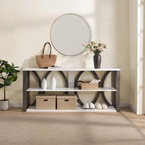 Consolle Industriale a 3 Livelli da 180 cm per Ingresso, Foyer, Soggiorno, Corridoio - Tavolo Lungo e Stretto con Spazio Contenitivo - Product Image 4