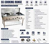 Cuisinière professionnelle SS Cooking Range 304 en acier inoxydable, brûleurs à gaz robustes en fonte pour cuisine de restaurant