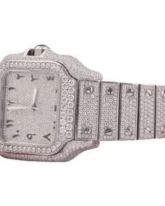 New Mechanical Luxury Fashion Full Iced Out Men's White Gold VVS Moissanite Round Cut Diamond Hip Hop Smart <b>Arabic</b> Dial <b>Watch</b> - Product Image 2