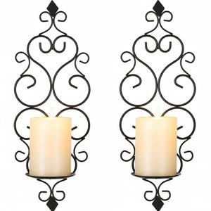 Juego de 2 candelabros de pared de metal dorado, portavelas de hierro para colgar en la pared, para decoración del hogar, bodas y sala de estar - Product Image 4