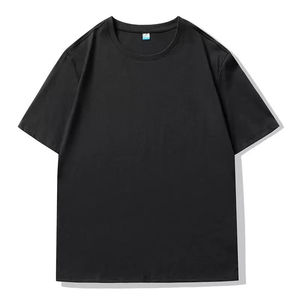 T-shirt à manches courtes col rond noir pour femme, coupe classique, couleur unie, décontracté, respirant, 100% coton tricoté, printemps été - Product Image 1