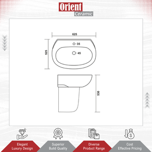 Fabricant indien vendant des articles sanitaires en céramique blanche de la plus haute qualité, lavabo demi-piedestal élégant pour lavage des mains, en vente - Product Image 2