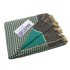 Elegant Woven Fouta Terry <b>Towel</b> with Rich <b>Stripes</b> and Soft Terry Back Great for Travel Beach - Product Image 1