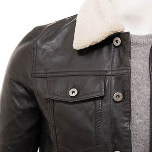 <b>Men's</b> Premium Quality 100% Leather Full-Sleeve Winter <b>Jacket</b> High Street Style Canvas Front Logo Windproof Breathable - Product Image 3