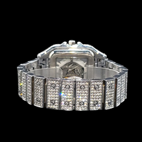 Montre de luxe unique en acier inoxydable avec moissanite glacée, boîtier carré 41 mm, analogique, fermoir à boucle, verre saphir, date automatique