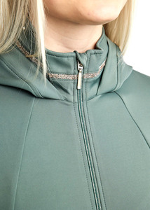 Chaqueta de equitación para mujer con capucha, corte ajustado, con cremallera, abrigo para jinete, elástica, transpirable, ropa deportiva para exteriores, verde - Product Image 2