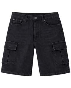 Pantalones cortos cargo de mezclilla negros personalizados para hombre, pantalones cortos vaqueros utilitarios con múltiples bolsillos, corte regular, ropa informal de calle, para verano. - Product Image 1