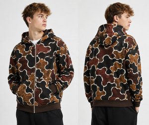 <b>Men's</b> Hooded <b>Zip</b>-<b>Up</b> Sweatshirt Camouflage Print Regular Fit Casual Autumn Wear Knitted Polyester Long Sleeve Jacket - Product Image 2