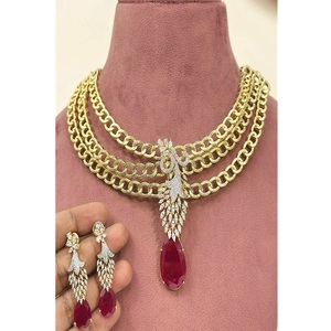 Parure Collier et Boucles d'Oreilles en Moissanite Plaqué Or pour Femme, Design Goutte d'Eau, Bijoux en Laiton, Mariage, Fiançailles, Classique, Soirée, Tendance - Product Image 1
