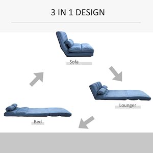 Blue Convertible Recliner <b>Sofa</b> <b>Bed</b> Folding Floor <b>Chair</b> with Adjustable Backrest and Headrest - Product Image 5