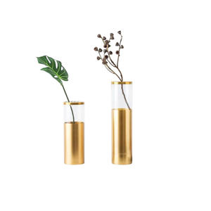 Ensemble de 2 vases à fleurs en métal design, finition dorée, pour la décoration de la maison, de la salle de séjour, de la table de mariage, vases à fleurs faits à la main - Product Image 1