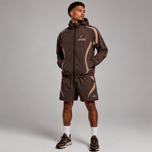 Men Windbreaker Tracksuit <b>Short</b> Set Full <b>Sleeve</b> <b>Jacket</b> Matching <b>Shorts</b> Comfortable Outdoor Fitness Clothing Travel Sportswear - Product Image 4