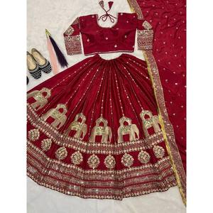 Lehenga Choli bordado de diseñador con trabajo de secuencia para ropa de boda - Product Image 1