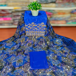 La mejor calidad, tejido indio de sarga flameado con cuentas, tela Fransawi Dirac, vestido tradicional somalí para niñas, estampado, diseño Floral Jacquard - Product Image 3