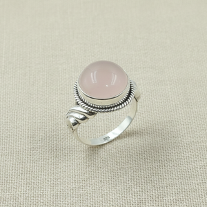 Natural 925 Sterling Silver Rose Quartz <b>Ring</b> Handmade Boho Vintage Style Round Cabochon Healing <b>Crystal</b> Women Jewelry for Unisex - Product Image 1