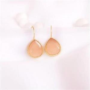 Boucles d'oreilles pendantes en argent sterling 925 avec pierre précieuse en forme de poire Monalisa couleur pêche, boucles d'oreilles avec pierre précieuse Monalisa couleur pêche au design tendance - Product Image 5