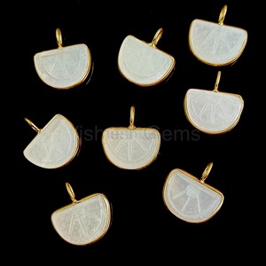 Natural White Moonstone Melon Shape Hand Carved Gemstone Charm Sterling <b>Silver</b> Leaf Citrine Charm Jewelry Pendant For Women Bulk - Product Image 6
